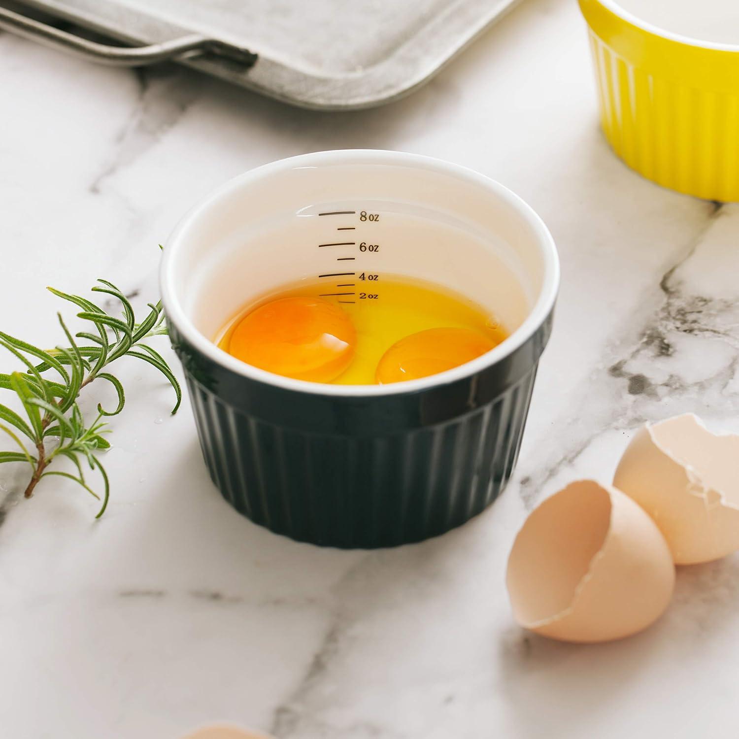 imageBTaT Ramekins Set of 6 Ramekins 8 oz Assorted Color Ramekins for Baking Ramekin with Measurement Markings Creme Brulee Dishes Souffle Cups Custard Cups Ceramic Bakeware