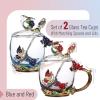 imageBTaT Floral Glass Tea Cups with Lids ampamp Spoon Set Pack of 2 11 oz Blue ampamp Red Flower Design with Gift Box Fancy Tea Cups Dishwasher Safe