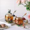 imageBTaT Floral Glass Tea Cups with Lids ampamp Spoon Set Pack of 2 11 oz Blue ampamp Red Flower Design with Gift Box Fancy Tea Cups Dishwasher Safe