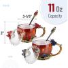 imageBTaT Floral Glass Tea Cups with Lids ampamp Spoon Set Pack of 2 11 oz Blue ampamp Red Flower Design with Gift Box Fancy Tea Cups Dishwasher Safe