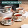 imageBTaT Floral Tea Cups and Saucers Set of 4 7 oz Porcelain Tea Cup Sets Assorted Colors with Gold Trim ampamp Gift Box Dishwasher ampamp Freezer SafeMajestic Crane