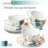 imageBTaT Floral Tea Cups and Saucers Set of 4 7 oz Porcelain Tea Cup Sets Assorted Colors with Gold Trim ampamp Gift Box Dishwasher ampamp Freezer SafeMajestic Crane