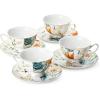 imageBTaT Floral Tea Cups and Saucers Set of 4 7 oz Porcelain Tea Cup Sets Assorted Colors with Gold Trim ampamp Gift Box Dishwasher ampamp Freezer SafeMajestic Crane