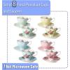 imageBTaT Floral Tea Cups and Saucers Set of 8 8 oz Porcelain Tea Cup Sets Assorted Colors with Gold Trim ampamp Gift Box Dishwasher Safe