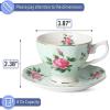 imageBTaT Floral Tea Cups and Saucers Set of 8 8 oz Porcelain Tea Cup Sets Assorted Colors with Gold Trim ampamp Gift Box Dishwasher Safe