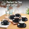 imageBTaT Porcelain Tea Cups and Saucers  6oz Black Set of 6 AdultsBlack