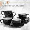 imageBTaT Porcelain Tea Cups and Saucers  6oz Black Set of 6 AdultsBlack