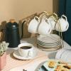 imageBTaT Porcelain Tea Cups and Saucers  6oz Black Set of 6 AdultsDaisy White