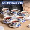 imageBTaT Tea Cups and Saucers Set of 6 Floral 8oz Porcelain Cups for Tea Part RoseIndigo Bloom