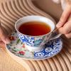 imageBTaT Tea Cups and Saucers Set of 6 Floral 8oz Porcelain Cups for Tea Part RoseIndigo Bloom