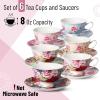 imageBTaT Tea Cups and Saucers Set of 6 Floral 8oz Porcelain Cups for Tea Part RoseMulticolor