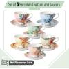 imageBTaT Tea Cups and Saucers Set of 6 Floral 8oz Porcelain Cups for Tea Part RosePastel Colors