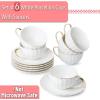 imageBTaT White Tea Cups and Saucers Set of 6 7 oz Porcelain White Tea Cup Set with Golden Trim Design Dishwasher SafeWhite