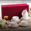 imageBTaT White Tea Cups and Saucers Set of 6 7 oz Porcelain White Tea Cup Set with Golden Trim Design Dishwasher SafeWhite