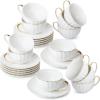 imageBTaT White Tea Cups and Saucers Set of 6 7 oz Porcelain White Tea Cup Set with Golden Trim Design Dishwasher SafeWhite