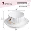 imageBTaT White Tea Cups and Saucers Set of 6 7 oz Porcelain White Tea Cup Set with Golden Trim Design Dishwasher SafeWhite