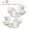 imageBTaT White Tea Cups and Saucers Set of 6 7 oz Porcelain White Tea Cup Set with Golden Trim Design Dishwasher SafeWhite