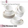 imageBTaT White Tea Cups and Saucers Set of 6 7 oz Porcelain White Tea Cup Set with Golden Trim Design Dishwasher SafeWhite