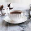 imageBTaT White Tea Cups and Saucers Set of 6 7 oz Porcelain White Tea Cup Set with Golden Trim Design Dishwasher SafeWhite