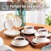 imageBTaT White Tea Cups and Saucers Set of 6 7 oz Porcelain White Tea Cup Set with Golden Trim Design Dishwasher SafeWhite