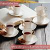 imageBrew To A Tea White Espresso Cups with Saucers Set of 6 24 oz Porcelain Turkish Coffee Cup Set with Gold Trim Design ampamp Gift Box Dishwasher SafeWhite