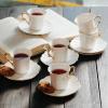 imageBrew To A Tea White Espresso Cups with Saucers Set of 6 24 oz Porcelain Turkish Coffee Cup Set with Gold Trim Design ampamp Gift Box Dishwasher SafeWhite