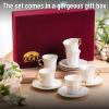 imageBrew To A Tea White Espresso Cups with Saucers Set of 6 24 oz Porcelain Turkish Coffee Cup Set with Gold Trim Design ampamp Gift Box Dishwasher SafeWhite