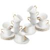imageBrew To A Tea White Espresso Cups with Saucers Set of 6 24 oz Porcelain Turkish Coffee Cup Set with Gold Trim Design ampamp Gift Box Dishwasher SafeWhite