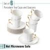 imageBrew To A Tea White Espresso Cups with Saucers Set of 6 24 oz Porcelain Turkish Coffee Cup Set with Gold Trim Design ampamp Gift Box Dishwasher SafeWhite
