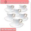 imageBrew To A Tea White Espresso Cups with Saucers Set of 6 24 oz Porcelain Turkish Coffee Cup Set with Gold Trim Design ampamp Gift Box Dishwasher SafeWhite