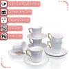 imageBrew To A Tea White Espresso Cups with Saucers Set of 6 24 oz Porcelain Turkish Coffee Cup Set with Gold Trim Design ampamp Gift Box Dishwasher SafeWhite