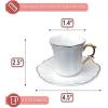 imageBrew To A Tea White Espresso Cups with Saucers Set of 6 24 oz Porcelain Turkish Coffee Cup Set with Gold Trim Design ampamp Gift Box Dishwasher SafeWhite