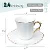 imageBrew To A Tea White Espresso Cups with Saucers Set of 6 24 oz Porcelain Turkish Coffee Cup Set with Gold Trim Design ampamp Gift Box Dishwasher SafeWhite