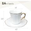 imageBrew To A Tea White Espresso Cups with Saucers Set of 6 24 oz Porcelain Turkish Coffee Cup Set with Gold Trim Design ampamp Gift Box Dishwasher SafeWhite