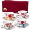 imageBTaT Floral Tea Cups and Saucers Set of 4 7 oz Porcelain Tea Cup Sets Assorted Colors with Gold Trim ampamp Gift Box Dishwasher ampamp Freezer SafeMulticolor with Gift Box
