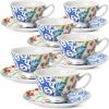 imageBTaT Tea Cups and Saucers Set of 6 Floral 8oz Porcelain Cups for Tea Part RoseIndigo Bloom