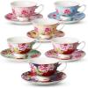imageBTaT Tea Cups and Saucers Set of 6 Floral 8oz Porcelain Cups for Tea Part RoseMulticolor