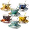 imageBTaT Tea Cups and Saucers Set of 6 Floral 8oz Porcelain Cups for Tea Part RoseVibrant Colors with Spoon