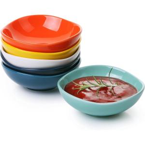 imageBTaT Dipping Bowls 5 oz Set of 6 Colorful Bowls Ceramic Dip Bowls Sauce Bowls Small Bowls for Dipping Bowls for Dipping Condiment Dishes Bowl for Dips Ripple Effect Bowl Ceramic Sauce BowlAssorted Colors