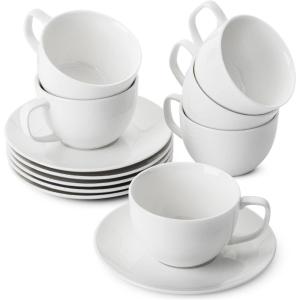 imageBTaT Porcelain Tea Cups and Saucers  6oz Black Set of 6 AdultsDaisy White