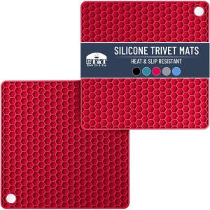 imageBTaT Silicone Trivet Mats 2 Pack Rose Red Hot Pads for Kitchen Trivets for Pots and Pans Hot Pad for DishesRose Red
