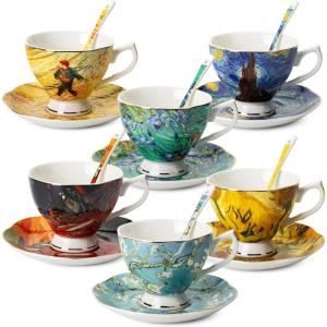 imageBTaT Tea Cups and Saucers Set of 6 Floral 8oz Porcelain Cups for Tea Part RoseVibrant Colors with Spoon