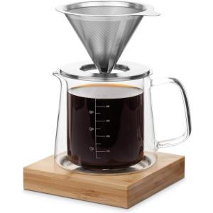 imageBrew To A Tea BTaT  Pour Over Coffee Maker Set Double Wall Glass 16 oz Permanent Filter Coffee Pour Over Manual Dripper