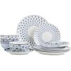 imageBTaT Bone China Dinnerware Sets for 4 12 pcs Blue Garden Elegance 4 Different Design Ceramic Plates and Bowls Sets for 4 Microwave Oven Dishwasher ampamp Freezer Safe