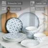 imageBTaT Bone China Dinnerware Sets for 4 12 pcs Blue Garden Elegance 4 Different Design Ceramic Plates and Bowls Sets for 4 Microwave Oven Dishwasher ampamp Freezer Safe