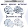 imageBTaT Bone China Dinnerware Sets for 4 12 pcs Blue Garden Elegance 4 Different Design Ceramic Plates and Bowls Sets for 4 Microwave Oven Dishwasher ampamp Freezer Safe