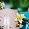 imageBTaT Fancy Coffee Mugs with Spoon 12 oz Set of 2 Floral Pink and Blue Ceramic Fancy Gifts for Women Tea Mugs for Women Flower Tea CupPink and Blue