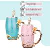 imageBTaT Fancy Coffee Mugs with Spoon 12 oz Set of 2 Floral Pink and Blue Ceramic Fancy Gifts for Women Tea Mugs for Women Flower Tea CupPink and Blue