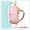 imageBTaT Fancy Coffee Mugs with Spoon 12 oz Set of 2 Floral Pink and Blue Ceramic Fancy Gifts for Women Tea Mugs for Women Flower Tea CupPink and Blue