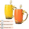 imageBTaT Fancy Coffee Mugs with Spoon 12 oz Set of 2 Floral Pink and Blue Ceramic Fancy Gifts for Women Tea Mugs for Women Flower Tea CupYellow and Orange
